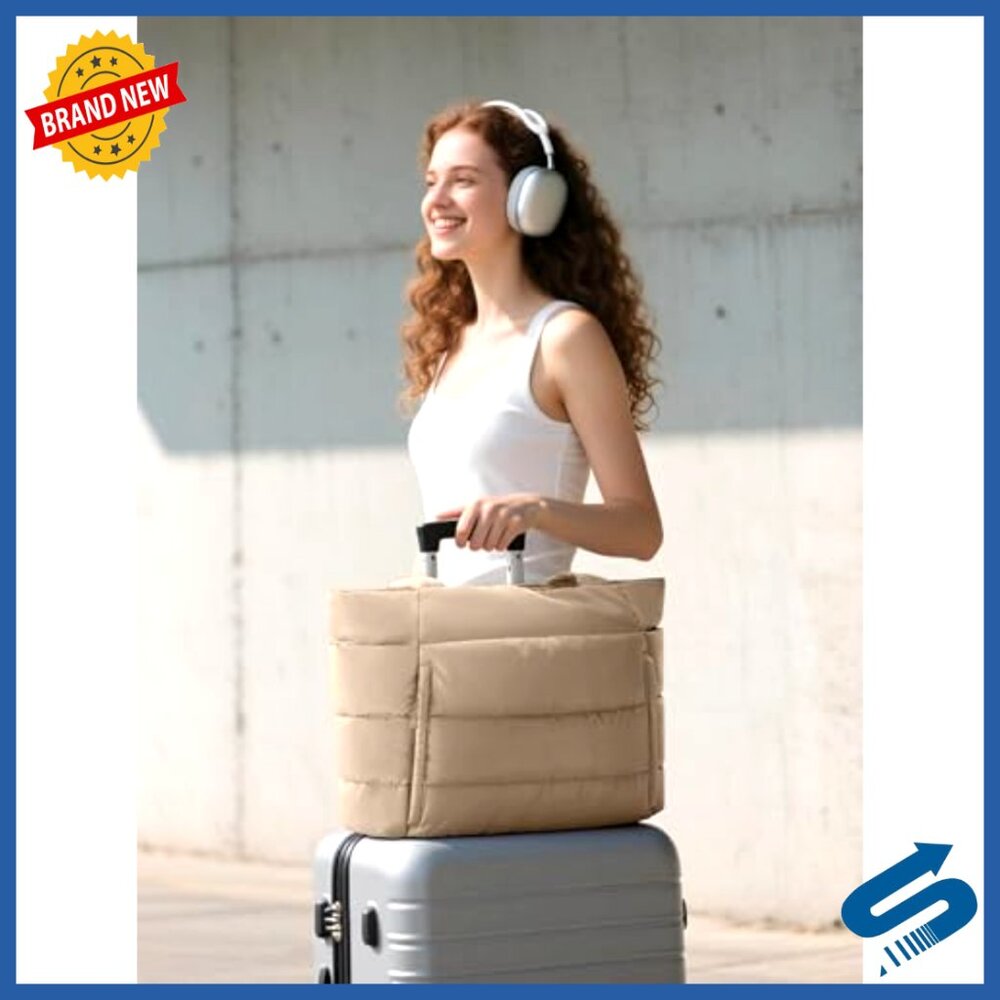 Lightweight Puffer Tote Bag with Laptop Sleeve and Tumbler Holder - Picture 2 of 7